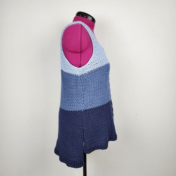 Crochet Tank Top High-low Hem Handmade Handcrafted Blue 3 Tones - Picture 13 of 16
